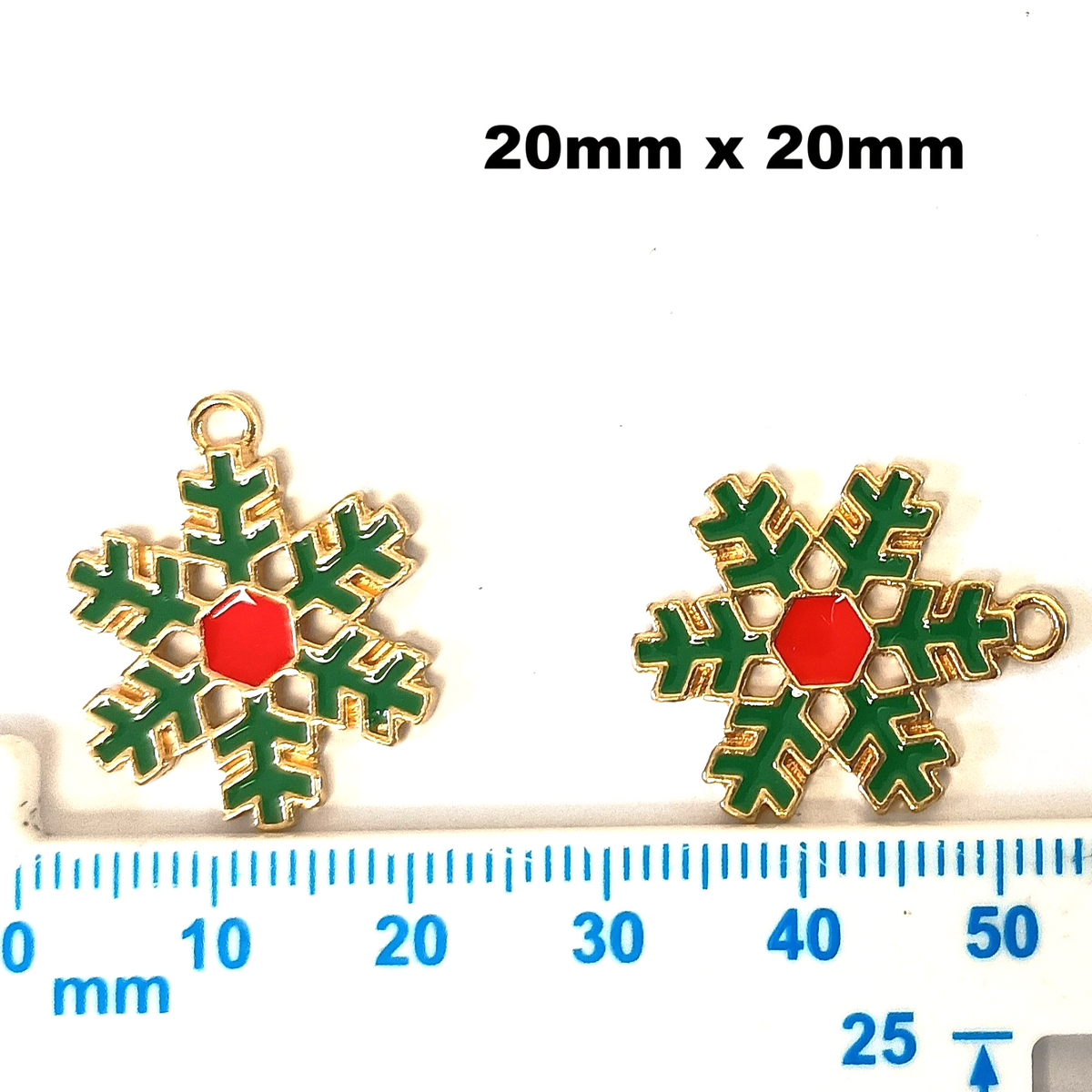 Christmas Metal Pendant beads Enamel Festive Charms - Snow Flake