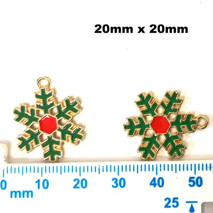 Christmas Metal Pendant beads Enamel Festive Charms - Snow Flake