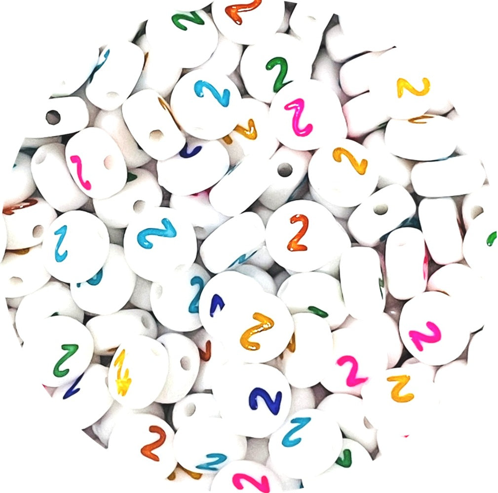 7mm White Round Numbers Beads Colourful Numbers