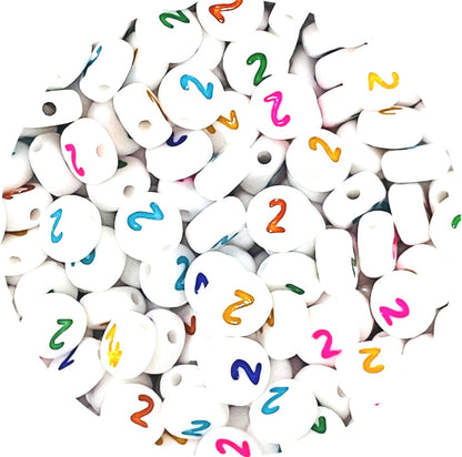7mm White Round Numbers Beads Colourful Numbers
