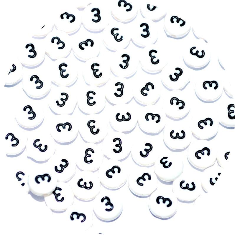 7mm White Round Numbers Beads