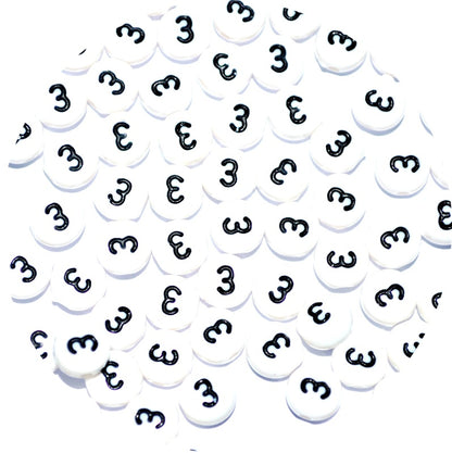 7mm White Round Numbers Beads