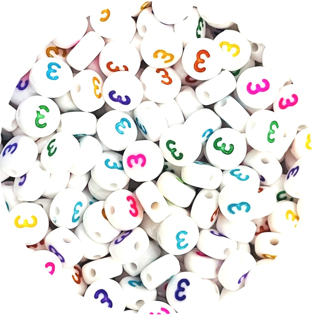 7mm White Round Numbers Beads Colourful Numbers