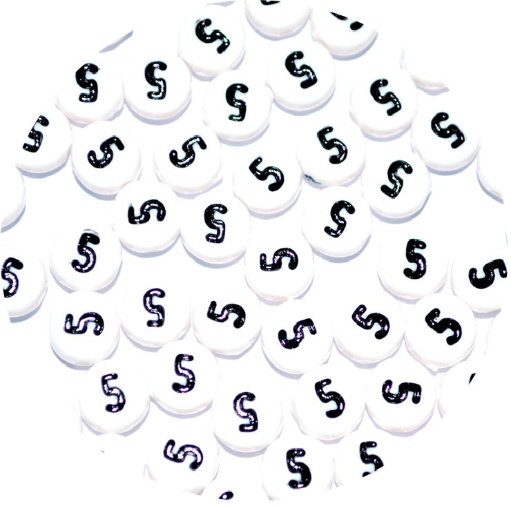 7mm White Round Numbers Beads