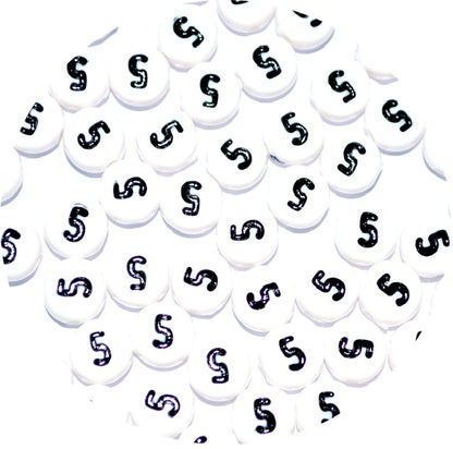 7mm White Round Numbers Beads