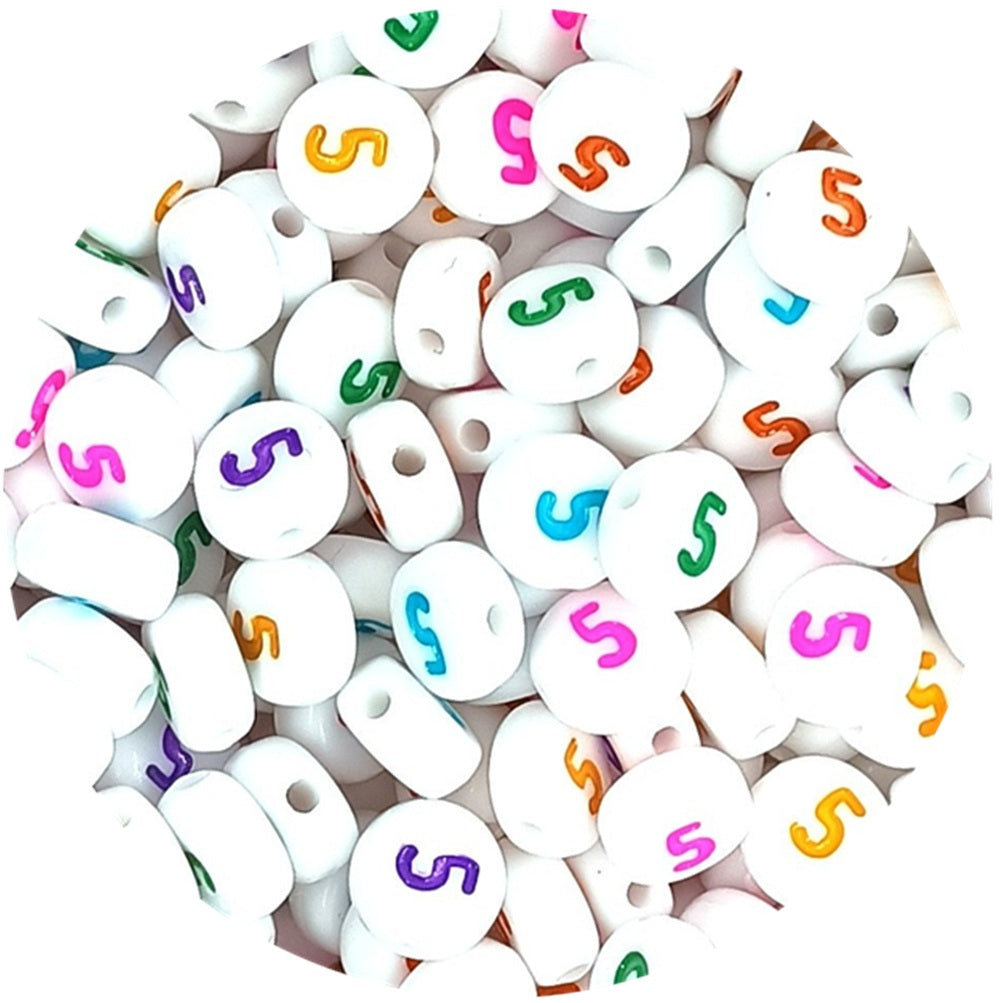 7mm White Round Numbers Beads Colourful Numbers