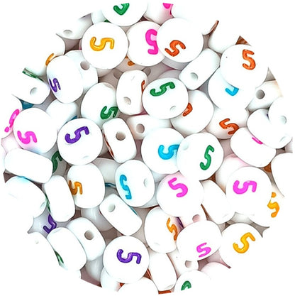 7mm White Round Numbers Beads Colourful Numbers