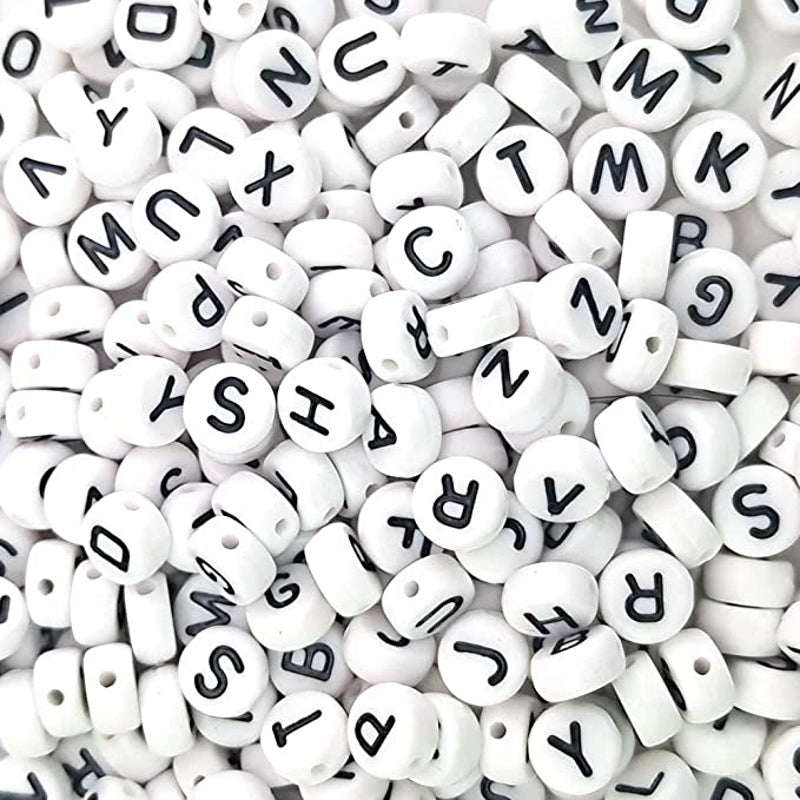 7mm White Round Acrylic Alphabet Beads