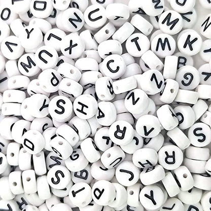 7mm White Round Acrylic Alphabet Beads