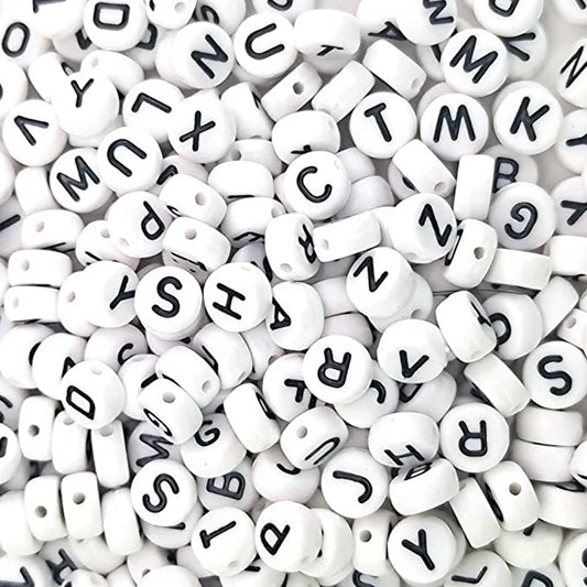 7mm White Round Acrylic Alphabet Beads