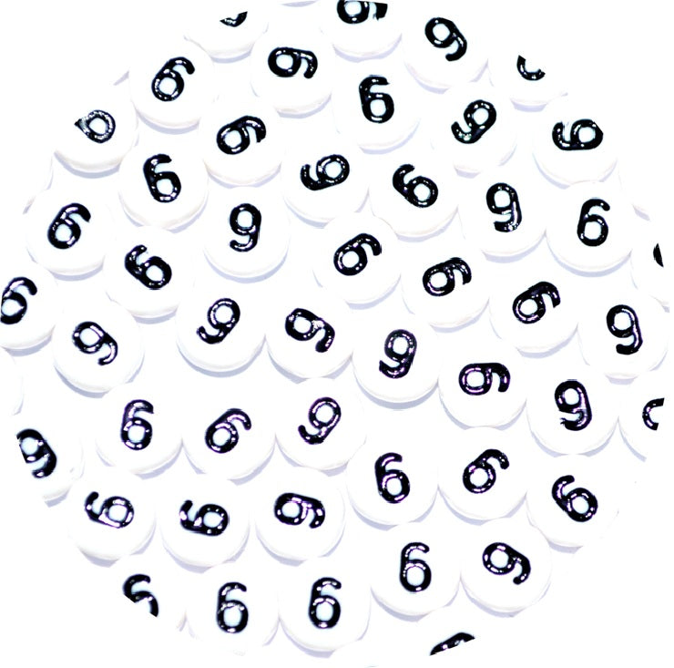 7mm White Round Numbers Beads