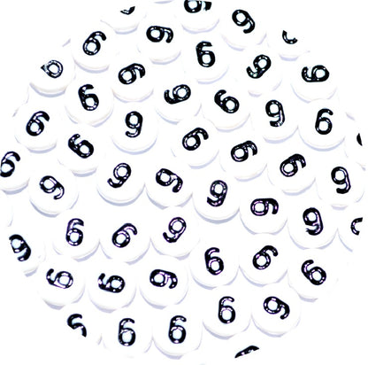 7mm White Round Numbers Beads