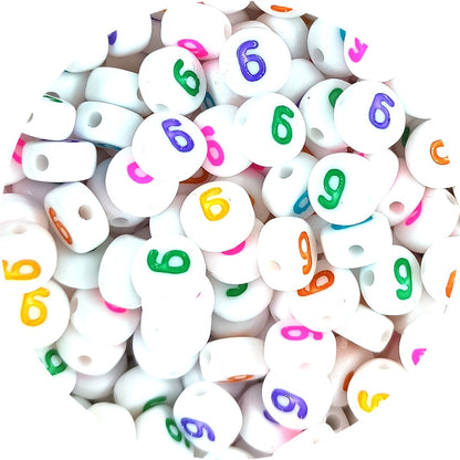 7mm White Round Numbers Beads Colourful Numbers