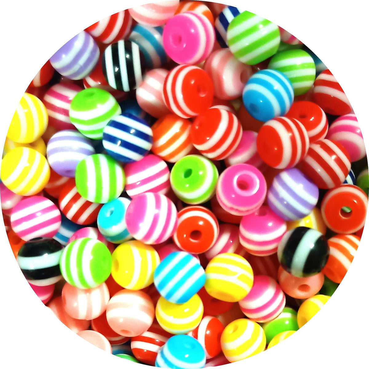 6mm Solid Colour Striped Round Resin Beads