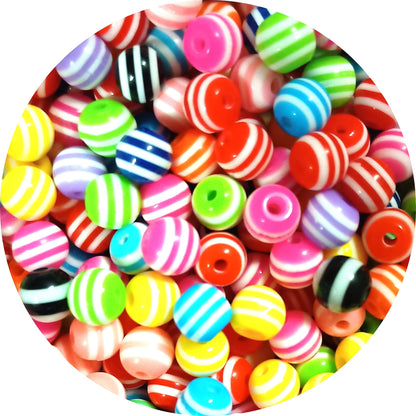 6mm Solid Colour Striped Round Resin Beads