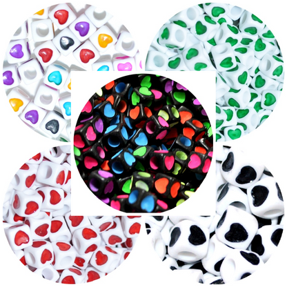 6mm Multicolor Heart Print White Acrylic Cube Beads