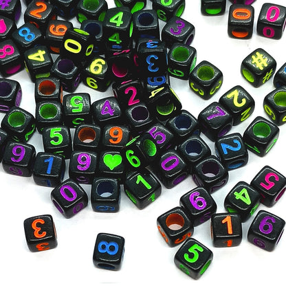 6mm Black Cube Numbers Beads Colourful Numbers