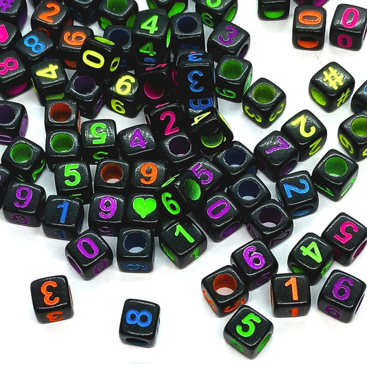 6mm Black Cube Numbers Beads Colourful Numbers