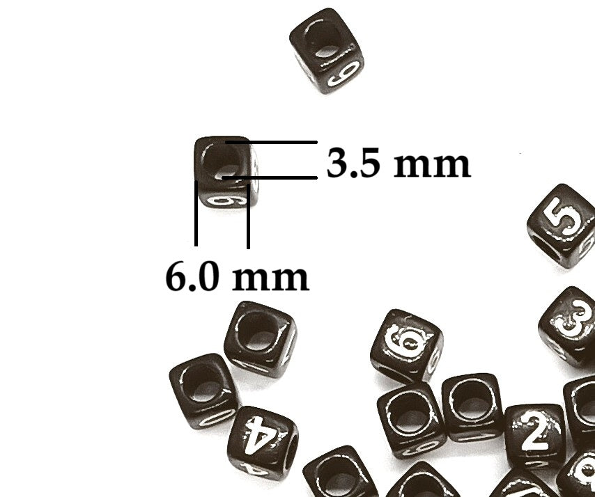 6mm Black Cube Numbers Beads