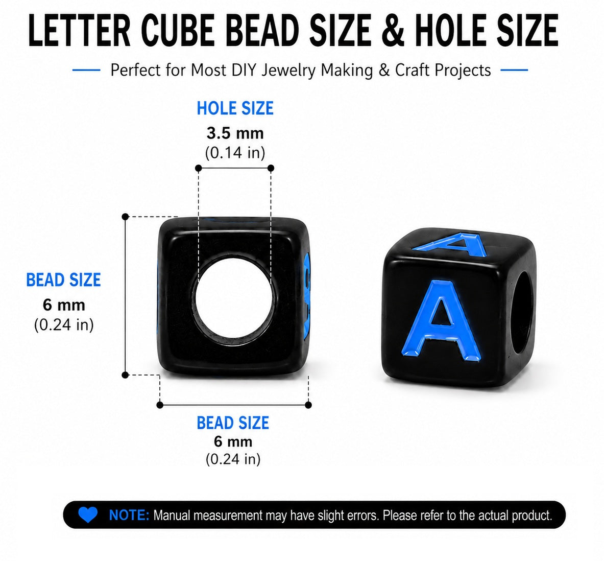 6mm Black Cube Acrylic Alphabet Beads - Colourful Mixed Letters