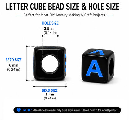6mm Black Cube Acrylic Alphabet Beads - Colourful Mixed Letters