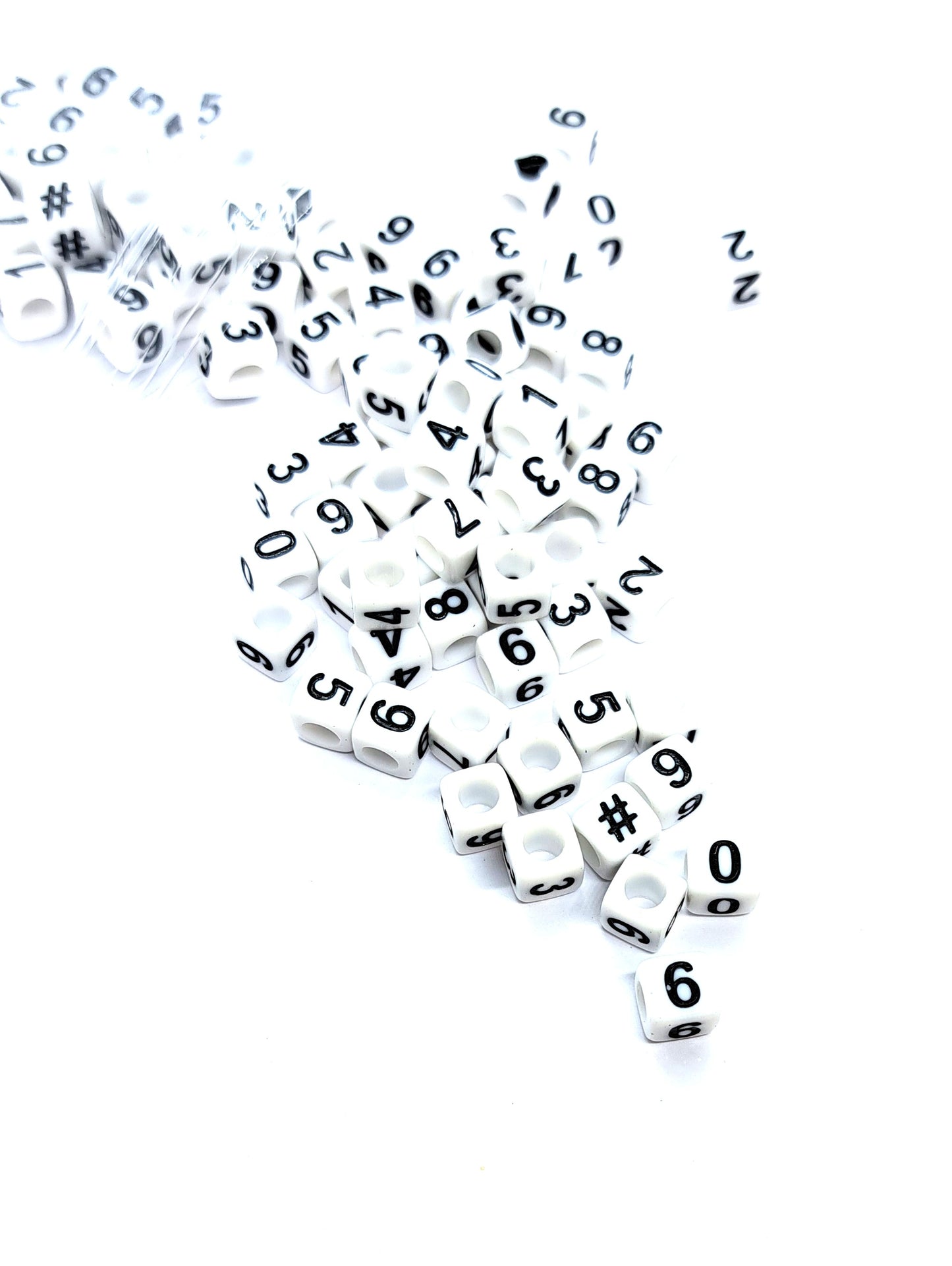 6mm White Cube Numbers Beads