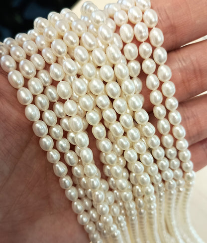 White Natural Freshwater Pearl Oval beads no modification, approx.6 mm