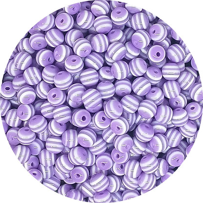 6mm Solid Colour Striped Round Resin Beads