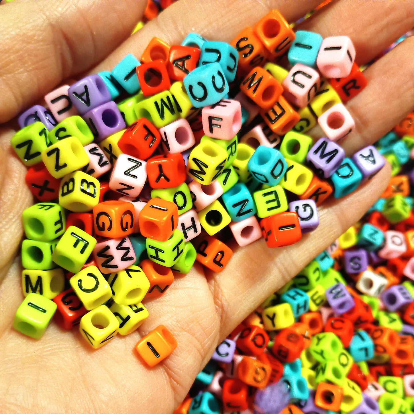 6mm Cube Acrylic Alphabet Beads - Solid Multicoloured