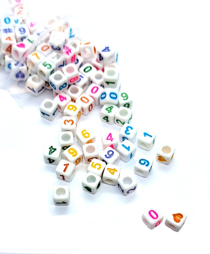 6mm White Cube Numbers Beads Colourful Numbers