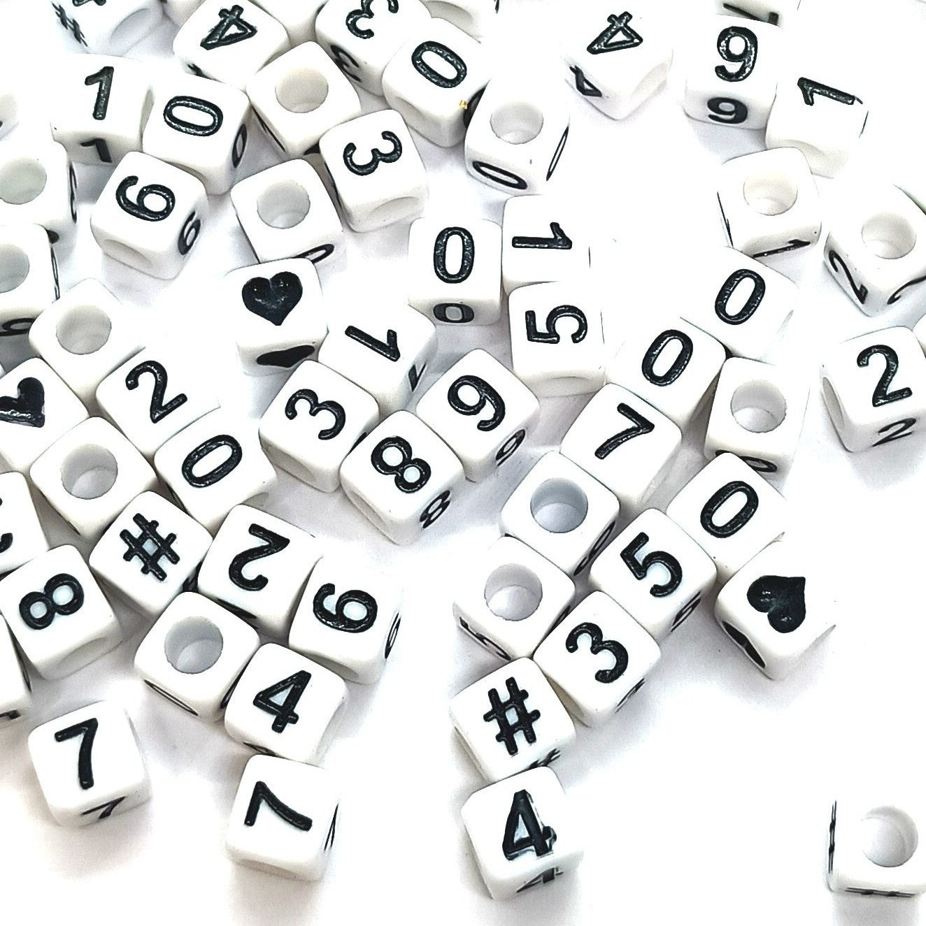 6mm White Cube Numbers Beads