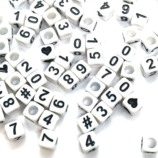 6mm White Cube Numbers Beads