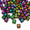 6mm Multicolour Heart Print Black Acrylic Cube Beads