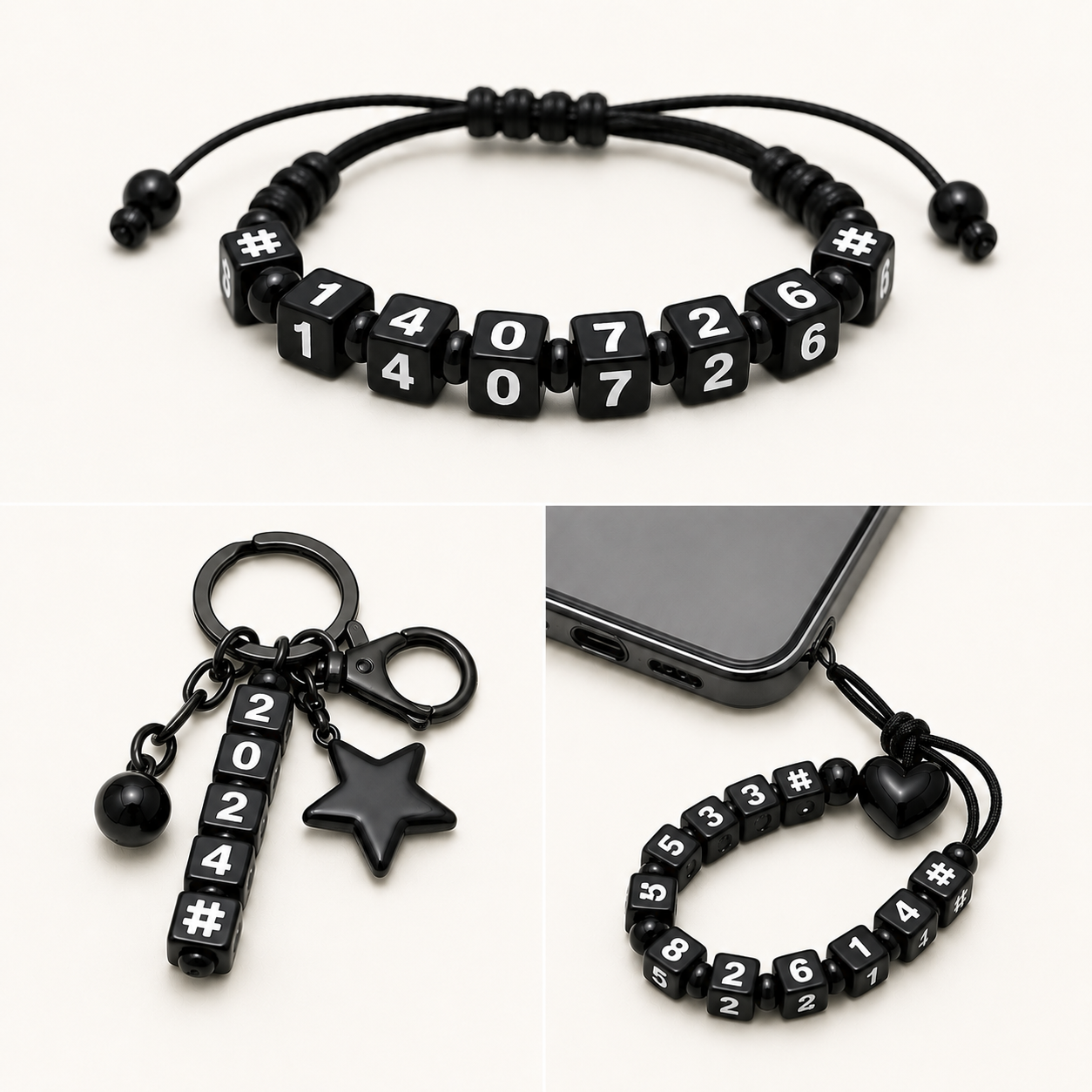6mm Black Cube Numbers Beads