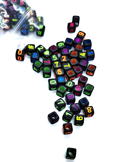 6mm Black Cube Numbers Beads Colourful Numbers