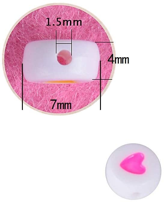 7x4mm Heart Print Acrylic Flat Round Beads in Various Colours