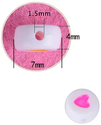 7x4mm Heart Print Acrylic Flat Round Beads in Various Colours