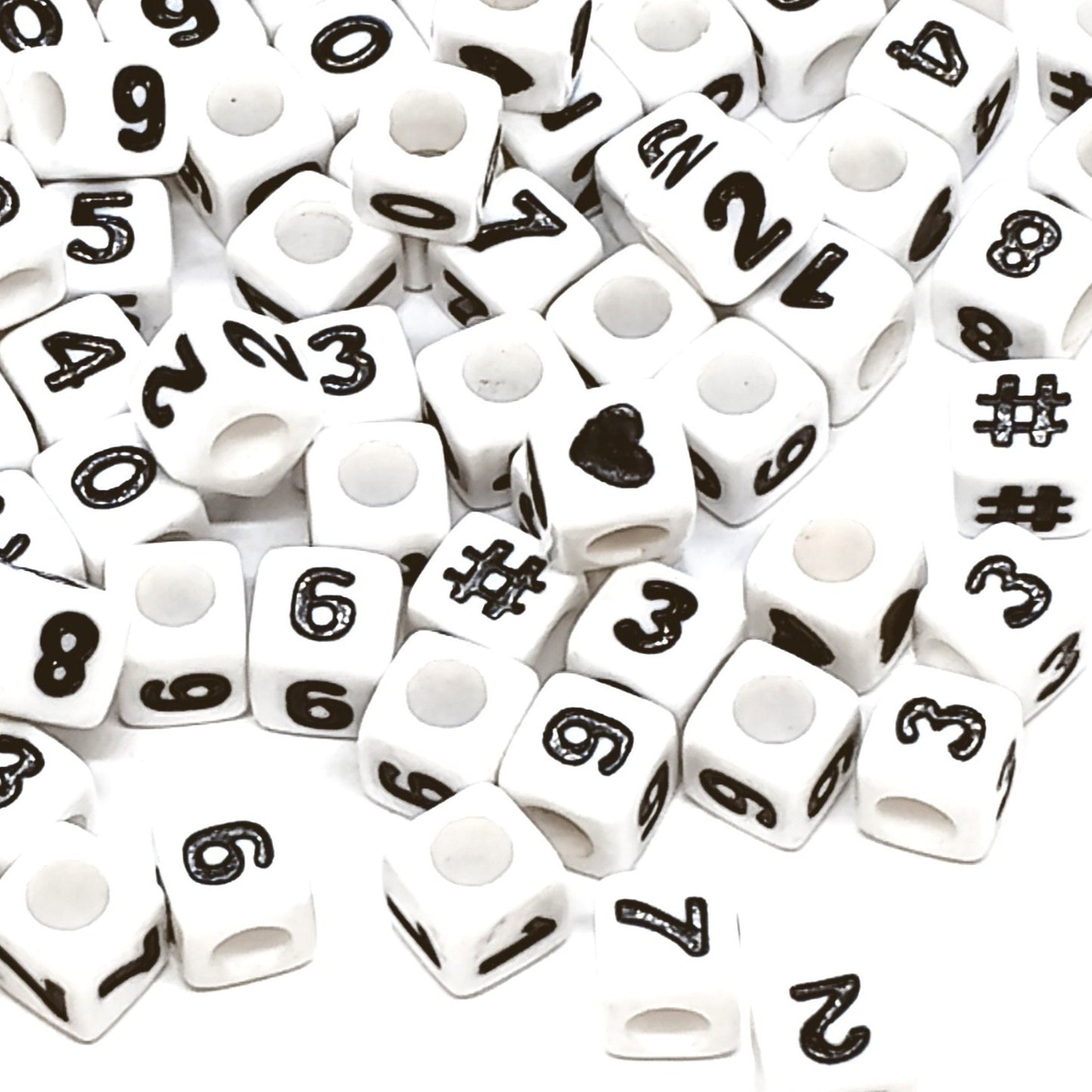 7mm White Cube Numbers Beads