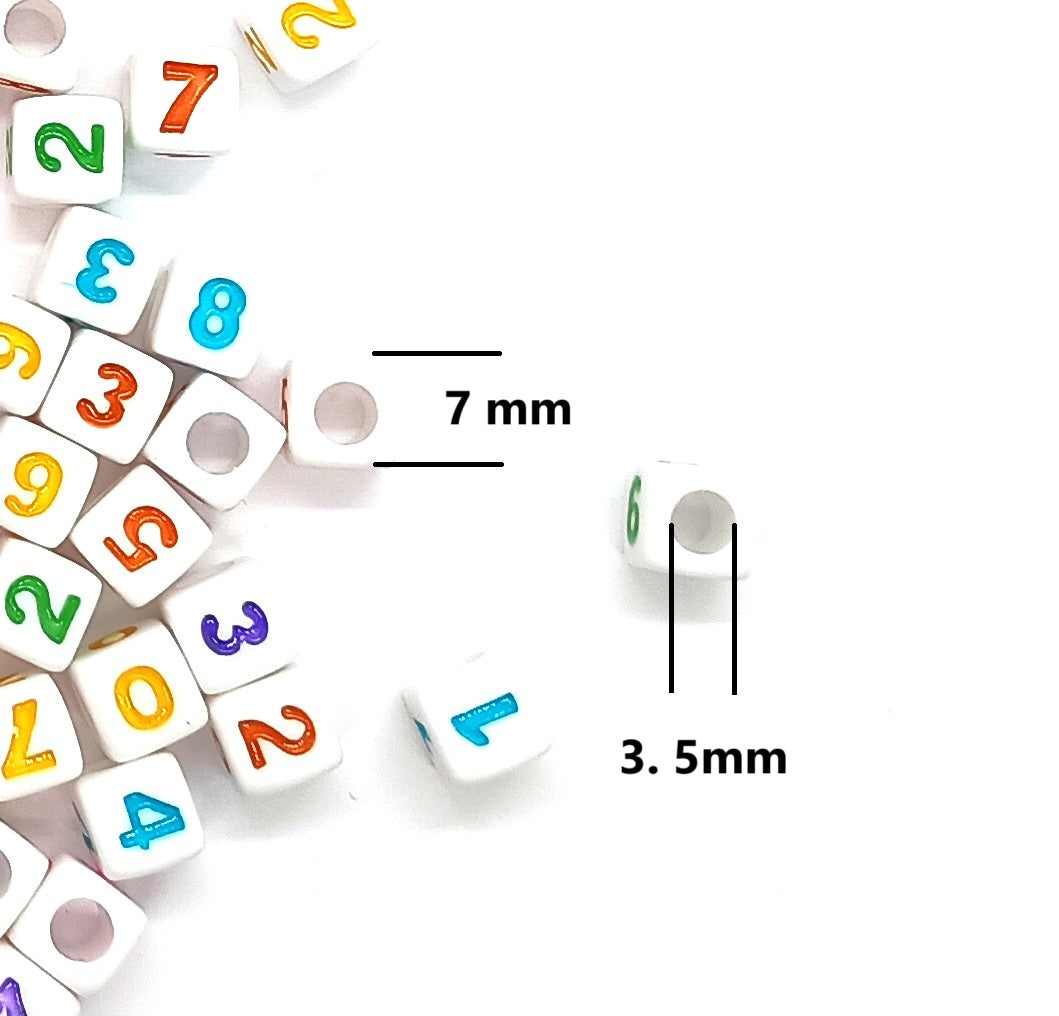 7mm White Cube Numbers Beads Colourful Numbers