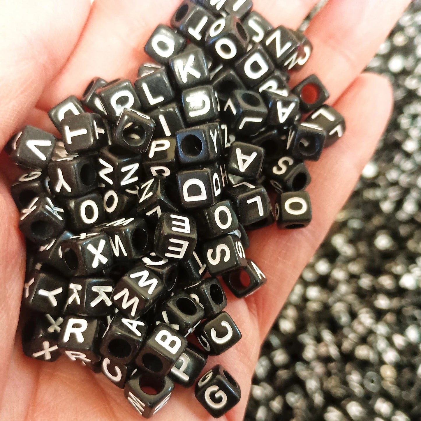 7mm Black Cube Acrylic Alphabet Beads - Mixed Letters