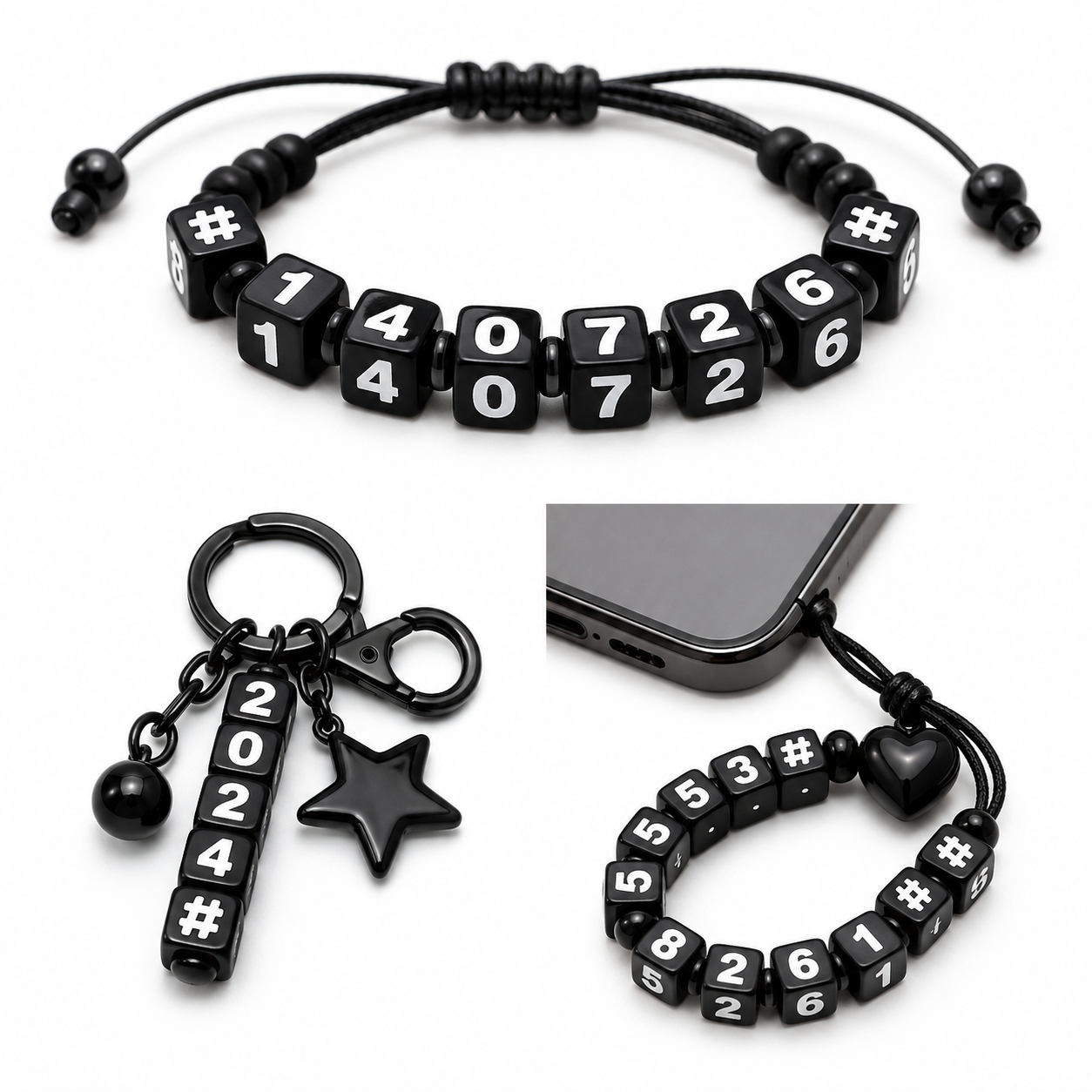 7mm Black Cube Numbers Beads