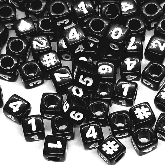 7mm Black Cube Numbers Beads