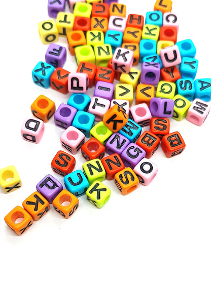 7mm Cube Acrylic Alphabet Beads - Solid Multicoloured