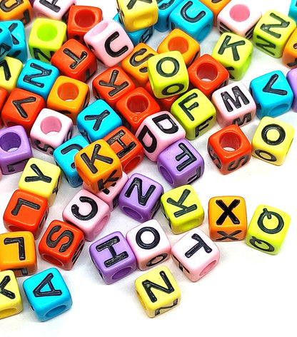 7mm Cube Acrylic Alphabet Beads - Solid Multicoloured