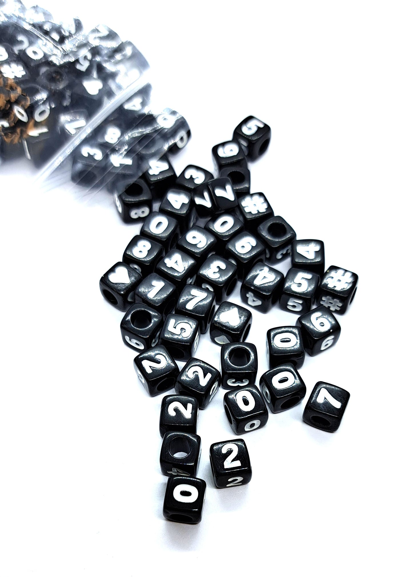 7mm Black Cube Numbers Beads