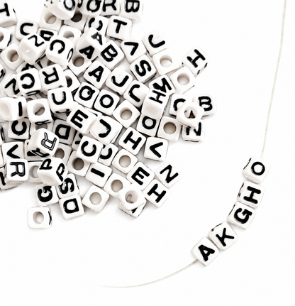 50 x 7mm white cube single & mixed alphabets / letters acrylic beads