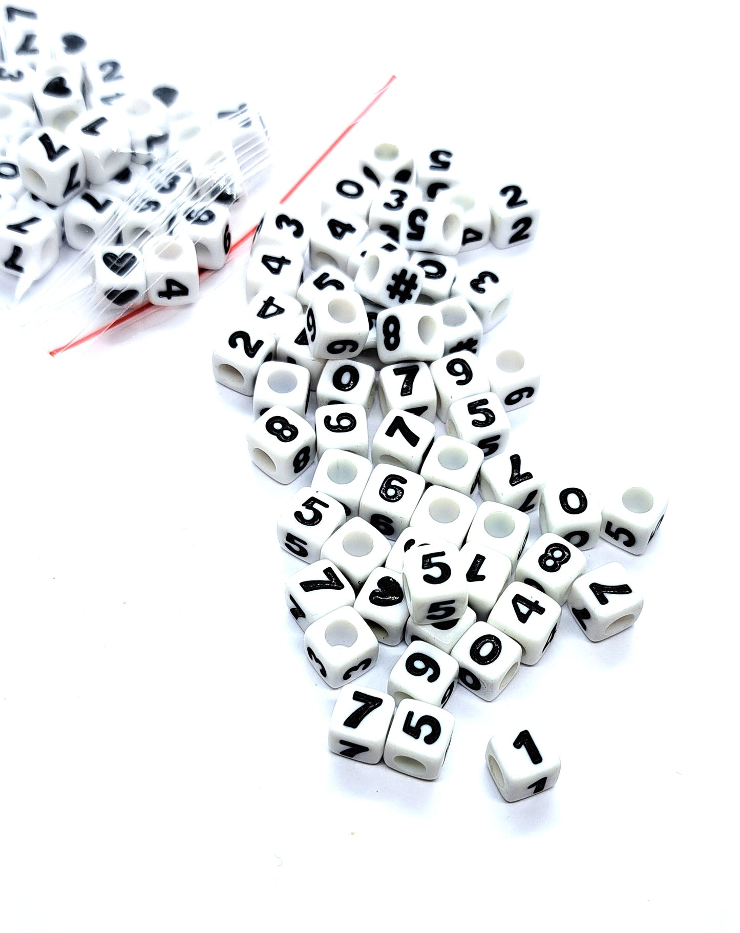 7mm White Cube Numbers Beads
