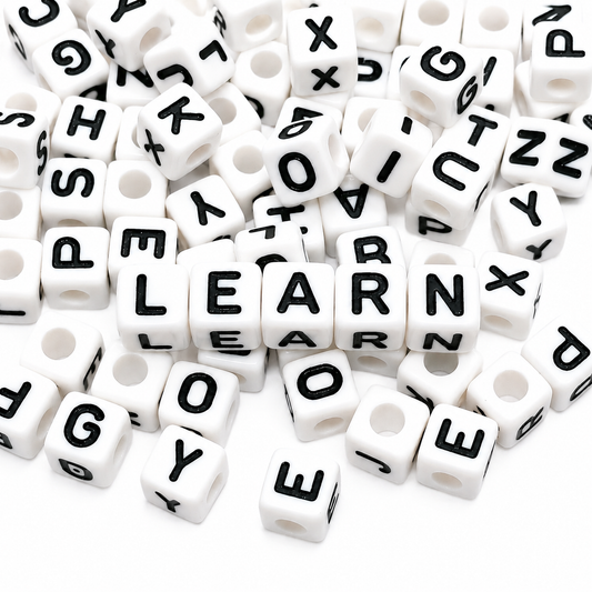7mm White Cube Acrylic Alphabet Beads - Single Letters