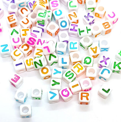 7mm White Cube Acrylic Alphabet Beads - Mixed Letters