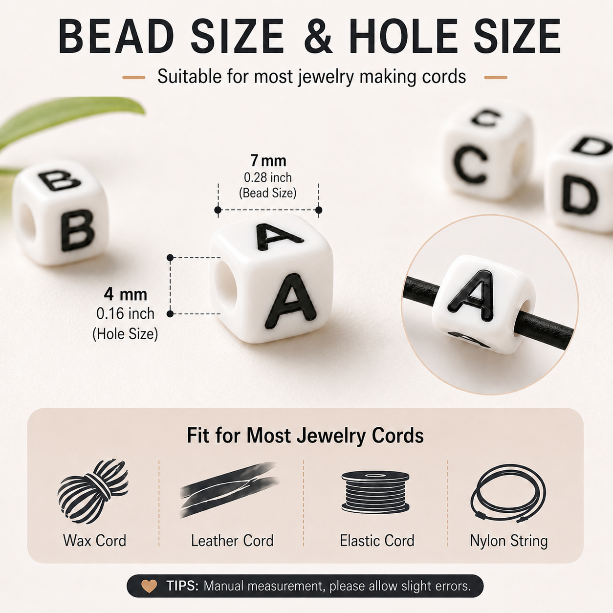 7mm White Cube Acrylic Alphabet Beads - Mixed Letters